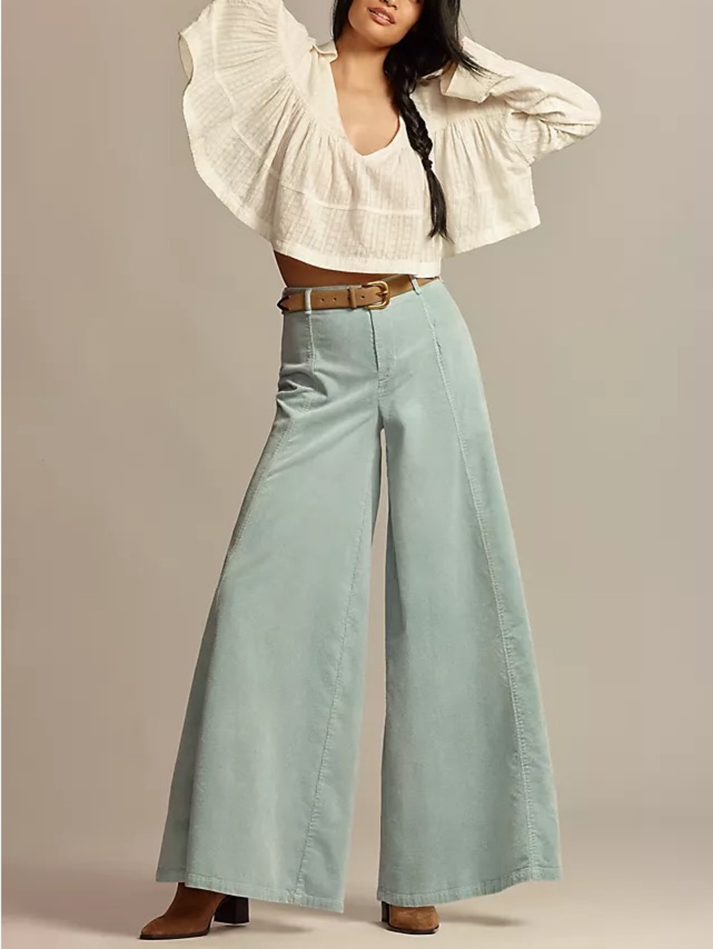 Anthropologie Ultra Wide Leg Corduroy Palazzo Trousers Pants Light Blue Size 8T - Picture 3 of 14